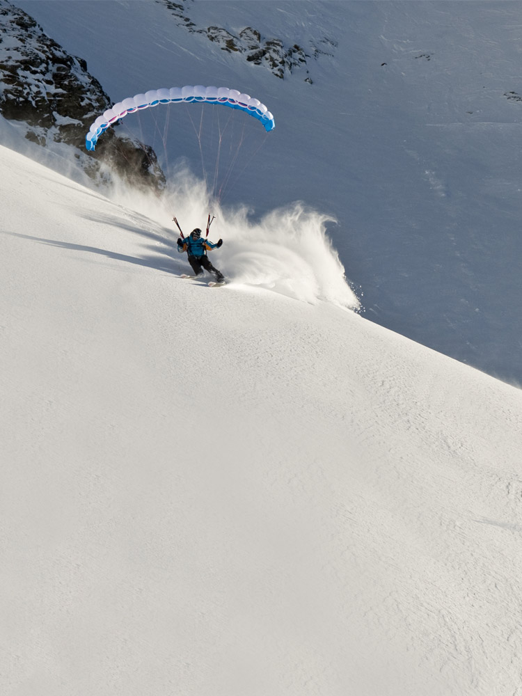 Speedriding is an exciting combination of skiing and paragliding.